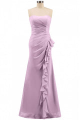 Bridesmaid Dresses Designers, Pink Strapless Ruffled Mermaid Long Bridesmaid Dress