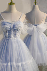 Black Bridesmaid Dress, Sky Blue Sweetheart Bow-Back Short Homecoming Dress