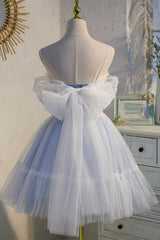Homecoming Dress, Sky Blue Sweetheart Bow-Back Short Homecoming Dress