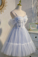 Satin Dress, Sky Blue Sweetheart Bow-Back Short Homecoming Dress