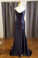 Grad Dress, Black Cowl Neck Mermaid Long Prom Dress