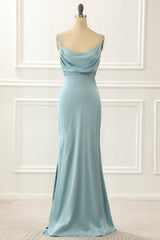 Vintage Dress, Satin Spaghetti Straps Blue Simple Prom Dress