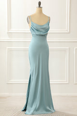 Short Dress, Satin Spaghetti Straps Blue Simple Prom Dress