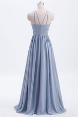Prom Dresses Stores, Misty Blue Scoop Chiffon A-line Long Bridesmaid Dress