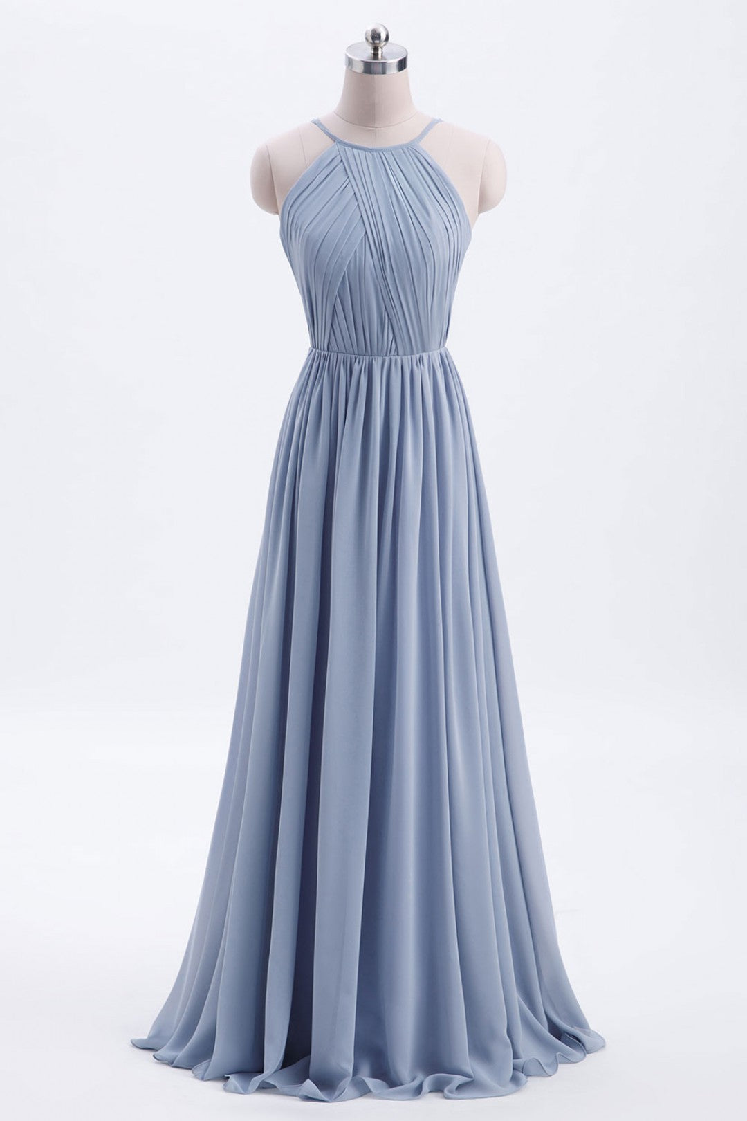 Prom Dresses For Girl, Misty Blue Scoop Chiffon A-line Long Bridesmaid Dress