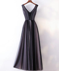 Prom Dress Prom Dress, Black V Neck Lace Applique Tulle Long Prom Dress, Black Evening Dress