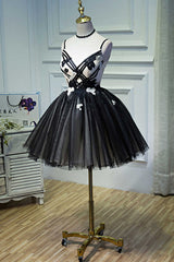 Prom Dresses Blue Lace, A-Line Flower Black Lace-Up Short Homecoming Dress