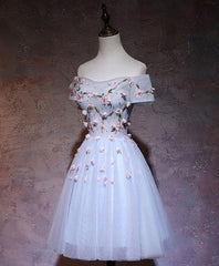 Mermaid Prom Dress, Cute Gray Blue Tulle Short Prom Dress, Gray Homecoming Dress