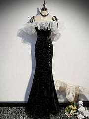 Evening Dress Fitted, Black mermaid long prom dress, black evening dress