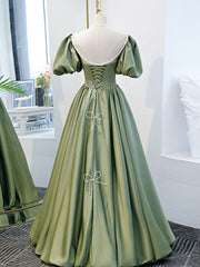 Homecoming Dresses Chiffon, Simple Green Satin Long Prom Dress, Green Evening Dress