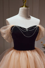 Bridesmaid Dresses Sale, Chic Champagne Off The Shoulder Beading Tulle Short Homecoming Dresses