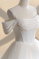 Wedding Dresses Sleeve Lace, Ivory Tulle Off the Shoulder Formal Gown, Elegant A-Line Wedding Dress
