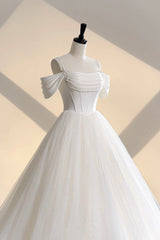 Wedding Dress Sleeve Lace, Ivory Tulle Off the Shoulder Formal Gown, Elegant A-Line Wedding Dress