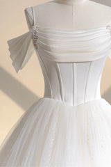 Wedding Dresses Sleeves Lace, Ivory Tulle Off the Shoulder Formal Gown, Elegant A-Line Wedding Dress