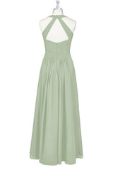 Party Dresses, Sage Green Halter Backless A-Line Bridesmaid Dress