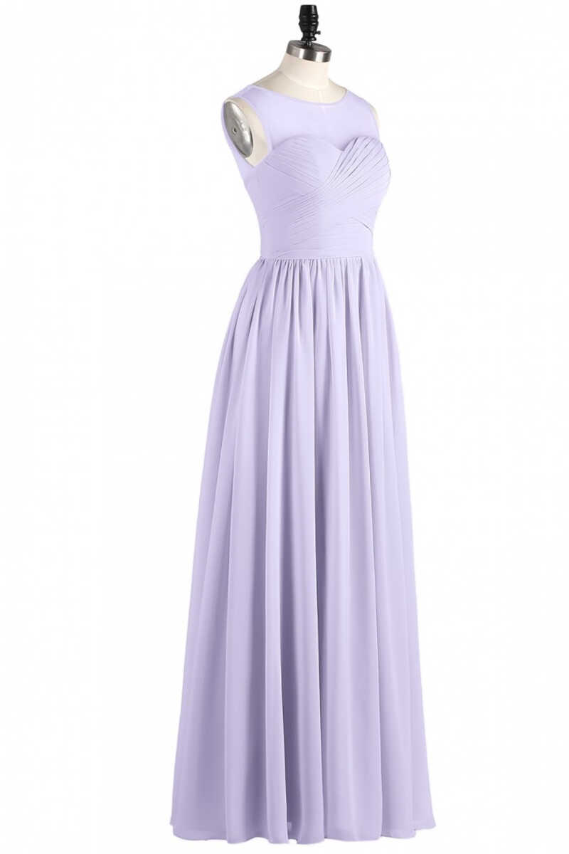 Evening Dress Long, Lavender Chiffon Sweetheart Cutout Back A-Line Long Bridesmaid Dress