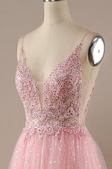 Prom Dress Lace, Pink Long Prom Party Dress