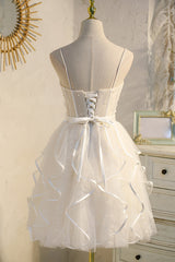 Bridesmaids Dresses White, Champagne Spaghetti Straps Beading Tulle Princess Homecoming Dresses