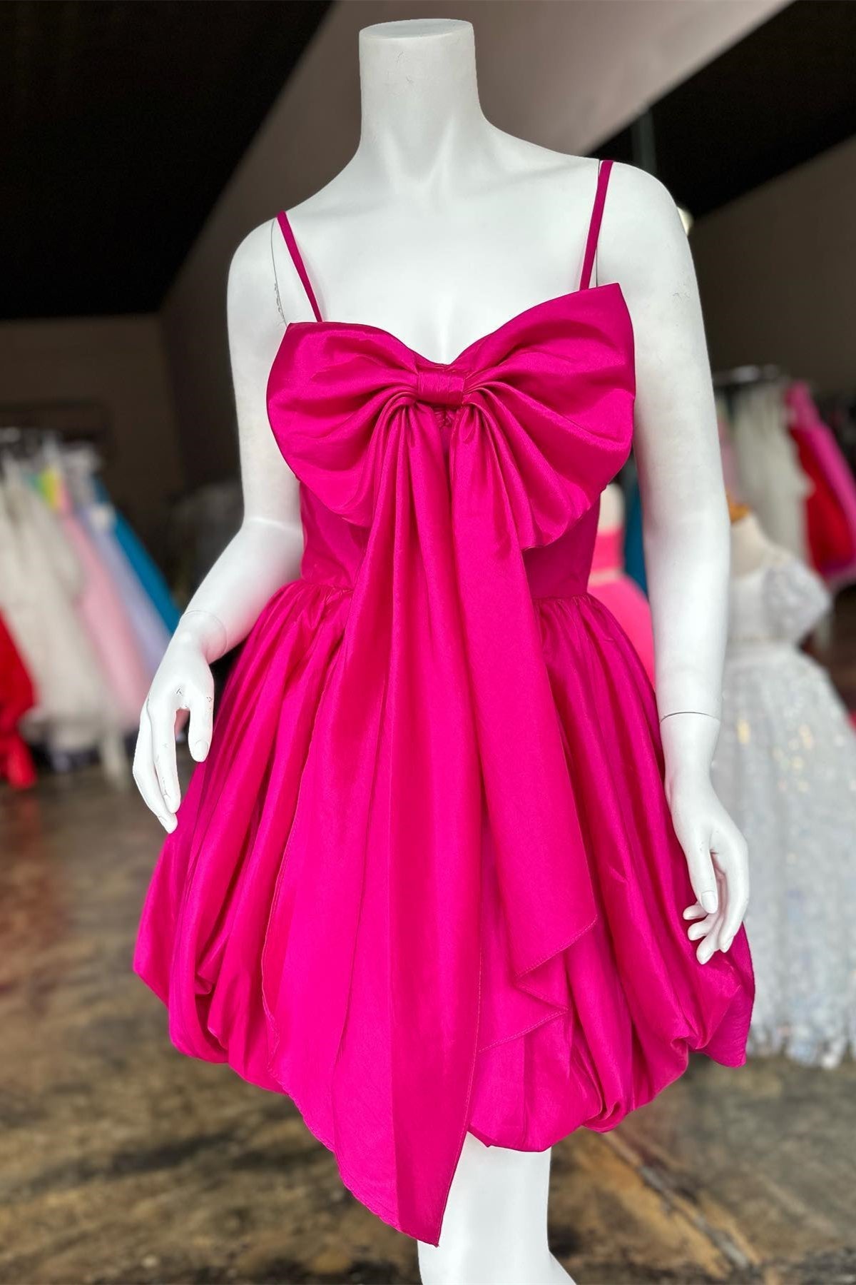 Formal Dresses Shop, Fuchsia Straps Satin A-line Homecoming Dress with Bow