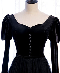 Homecomming Dresses Floral, Black Tulle Long Prom Dress, Black Tulle Formal Dress
