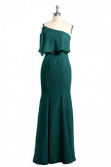 Gorgeou Dress, Hunter Green One-Shoulder Mermaid Ruffled Long Bridesmaid Dress