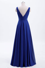 Party Dress Online Shopping, Royal Blue Pleated A-line Chiffon Long Bridesmaid Dress