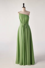 Prom Dresses With Shorts, One Shoulder Matcha Green Long Bridesmaid Dress with Sash