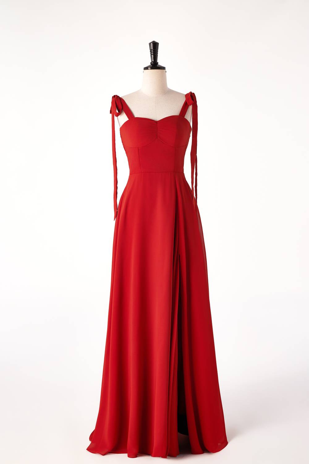 Prom Dress 2039, Rust Red Chiffon Long Bridesmaid Dress with Tie Shoulders