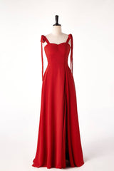 Prom Dress 2039, Rust Red Chiffon Long Bridesmaid Dress with Tie Shoulders
