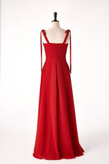 Prom Dresses Princesses, Rust Red Chiffon Long Bridesmaid Dress with Tie Shoulders