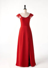 Prom Dresses 2043 Fashion Outfits, Scoop Rust Red Chiffon Long Bridesmaid Dress