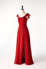 Prom Dress Uk, Scoop Rust Red Chiffon Long Bridesmaid Dress