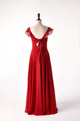 Prom Dress Cute, Scoop Rust Red Chiffon Long Bridesmaid Dress