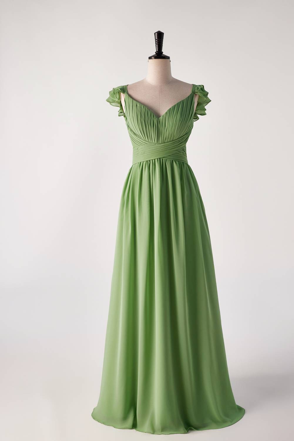 Prom Dresses Shorts, Flare Straps Matcha Green Long Bridesmaid Dress