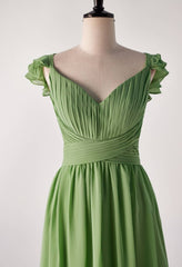 Prom Dresses Guide, Flare Straps Matcha Green Long Bridesmaid Dress