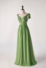 Prom Dress Guide, Flare Straps Matcha Green Long Bridesmaid Dress