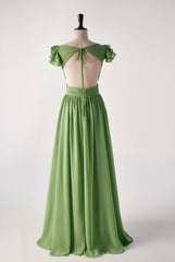 Prom Dresses Chiffon, Flare Straps Matcha Green Long Bridesmaid Dress