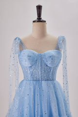Princess Dress, Starry Light Blue Tulle A-line Princess Dress