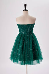 Light Blue Prom Dress, Starry Dark Green Convertible Short Party Dress