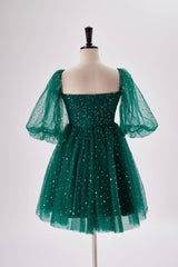 Bridesmaid Dress Elegant, Starry Dark Green Convertible Short Party Dress