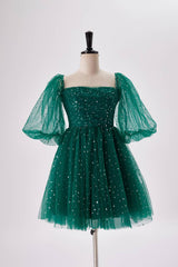 Bridesmaid Dresses Long, Starry Dark Green Convertible Short Party Dress