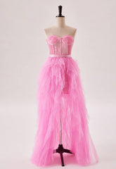 Prom Dresses 2023, Hot Pink Bustier Ruffles Long Party Dress