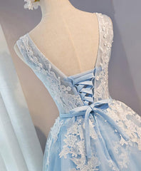 Prom Dress Idea, Blue V Neck Tulle Short Prom Dress, Blue Homecoming Dress