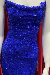 Party Dresse Idea, Royal Blue Lace-Up Sequins Mermaid Long Prom Dress with Slit