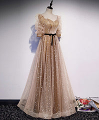 Formal Dresses Elegant Classy, Champagne Sweetheart Tulle Long Prom Dress, Tulle Formal Dress