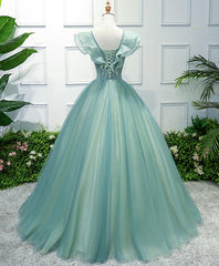 Evening Dresses Australia, Green V Neck Tulle Long Prom Dress, Green Evening Dress