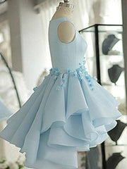 Cute Dress, 3D Flower Short Blue Prom Dresses, 3D Floral Short Blue Graduation Homecoming Dresses