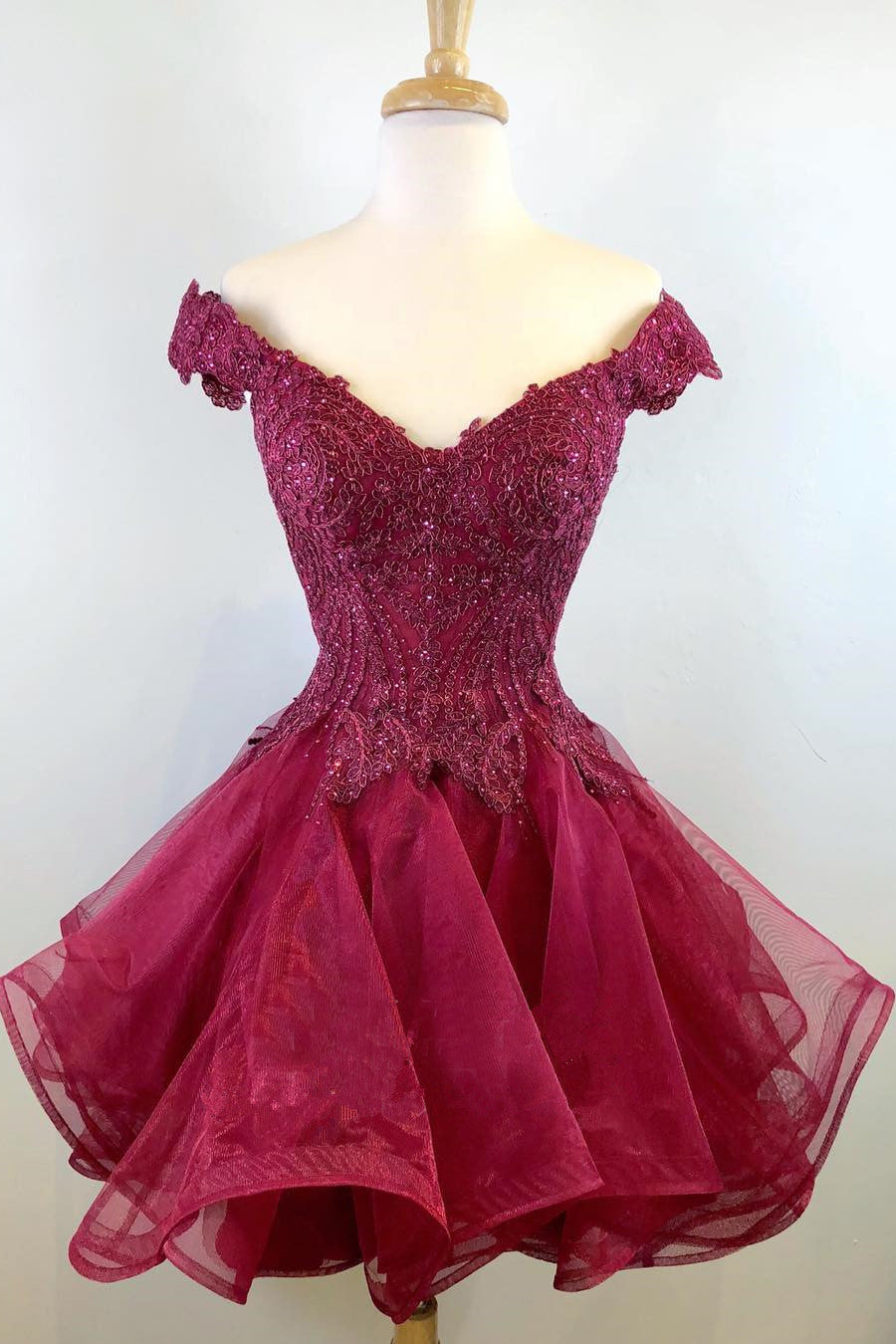 Bridesmaid Dresses Mismatched Summer, Princess Off the Shoulder Wine Red Short Homecoming Dress