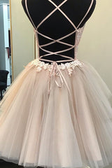 Bridesmaids Dresses Neutral, Blush Ball Gown Strappy Appliqued Homecoming Dress