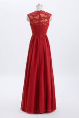 Prom Dress Inspiration, Elegant Red Chiffon Pleated A-line Long Bridesmaid Dress